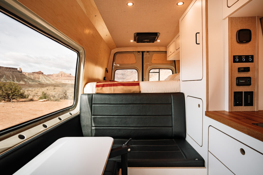 The VanCraft bed extension also is the comfortable and sturdy bench back